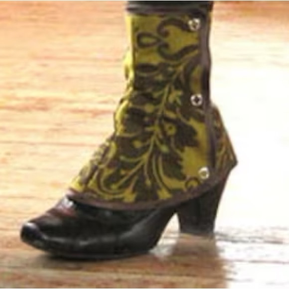 Green brocade Victorian snap on gaiters waterproof steampunk spats - Picture 10 of 10